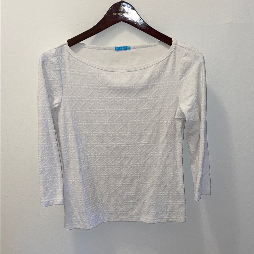 Women’s White Textured Boatneck Long Sleeve Top